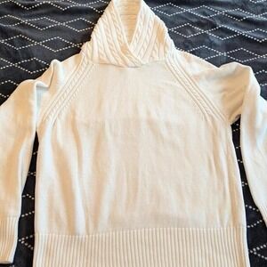 Jeanne Pierre‎ 100% Cotton White cable knit cowl neck sweater size XL